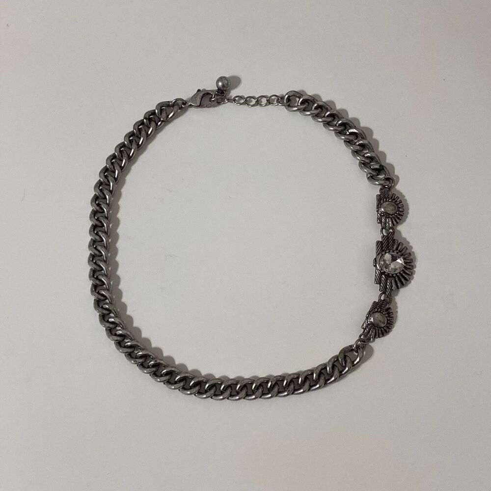 Silver Tone Aztec Tribal Rhinestone Collar Choker Chain Necklace Bohemian